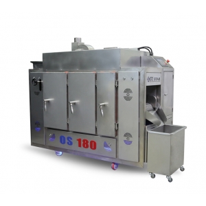 OS-180 yüksek derecede güvenlik mekanizmalarına sahip mikro endüstriyel uygulamalar için tek kademeli brülör ile çalışan paletli kuruyemiş kavurma makinesidir. 